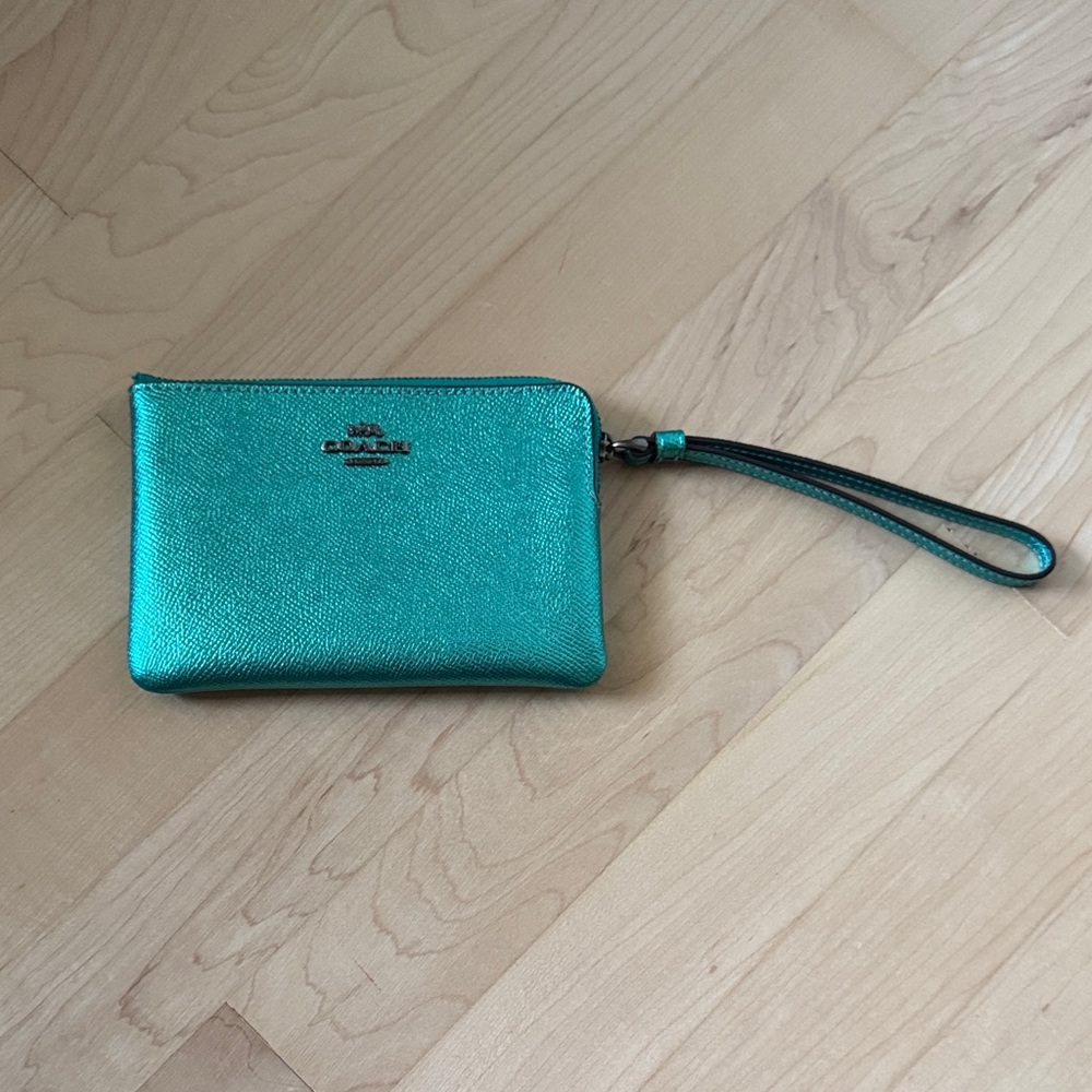 Coach Teal Corner Zip Wristlet